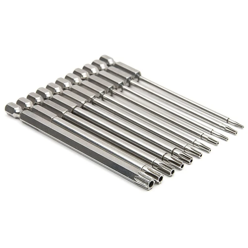 11 шт. Биты для отвертки Torx с отверстием 100 мм набор длинных шестигранных бит