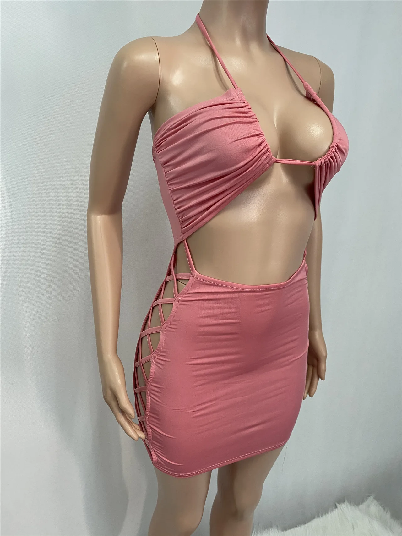 

Sexy Criss-Cross Mini Dress Woman Halter Lace Up Night Clubwear Outfits 2021 Summer Clothes Birthday Party Dress Vestidos