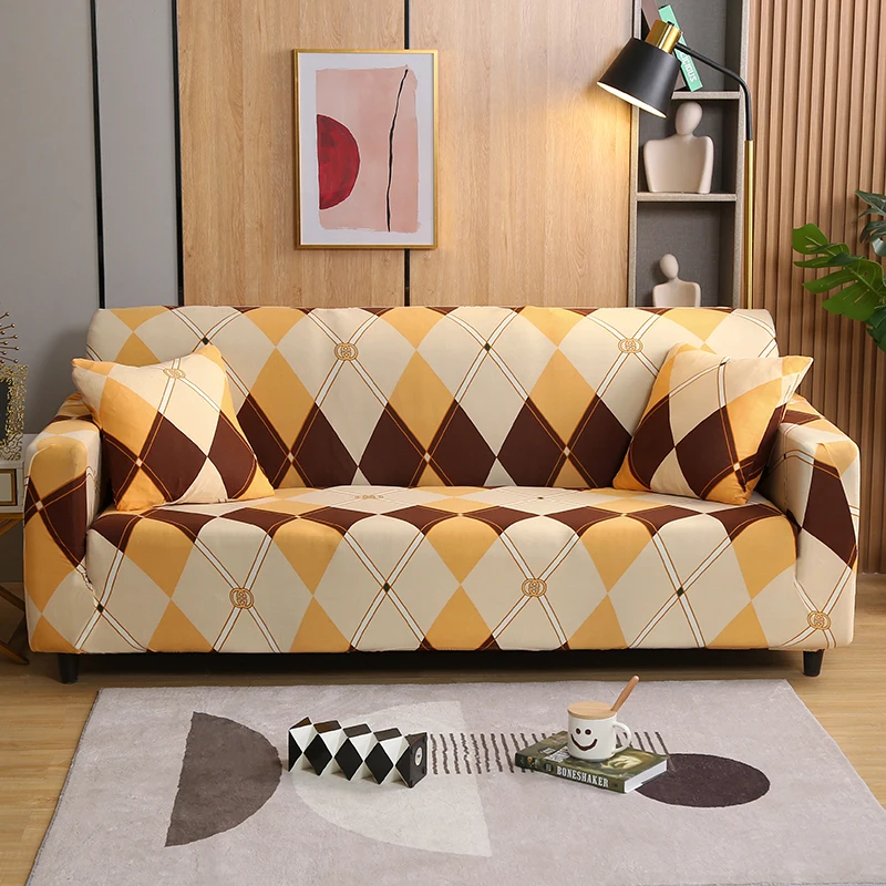 

Yellow Plain Printed Elastic Sofa Cover For Living Room Soft Modern Geometric Couch Cover For 1/2/3/4-Seater Armchairs Slipcover