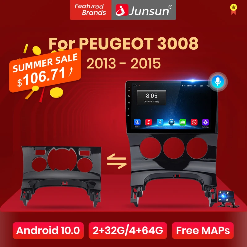 Автомагнитола Junsun V1 pro 2 + 32 ГБ Android 10 для PEUGEOT 3008 2013 2015 мультимедийный видеоплеер