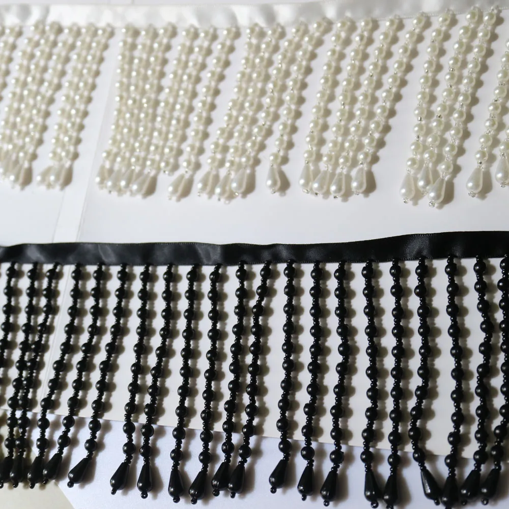 

1yard new beaded pearl fringe trimmings for clothes bags Handmade beading appliques patch diy sewing accessories for curtain