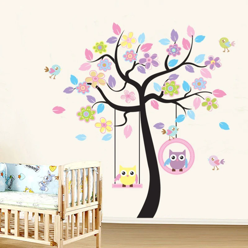 

DIY Owl Bird tree Wall Stickers Home Decor Room for Kids Living room Decals Children Baby Nursery Decorative Wallpapers stickers