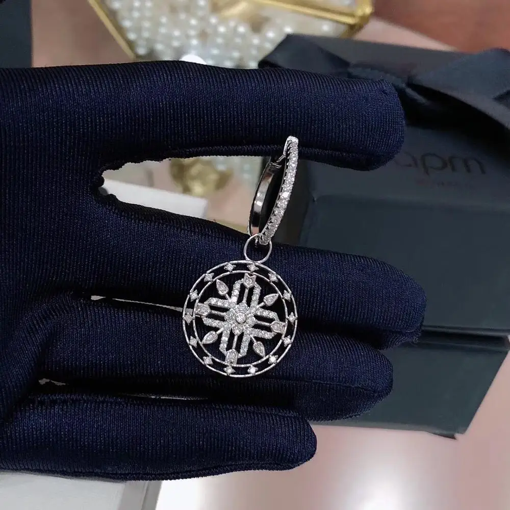 1 шт. женские круглые серьги капли с полой звездой и крестом S925 Pin AAA циркон мандала