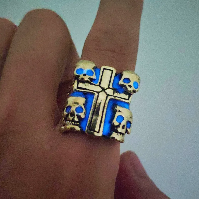 

Religious Rings Men's Hip Hop Rock Christian Rings Men's Luminous Exotic Jewelry Retro Rings Men's and Women's Punk Party Rings