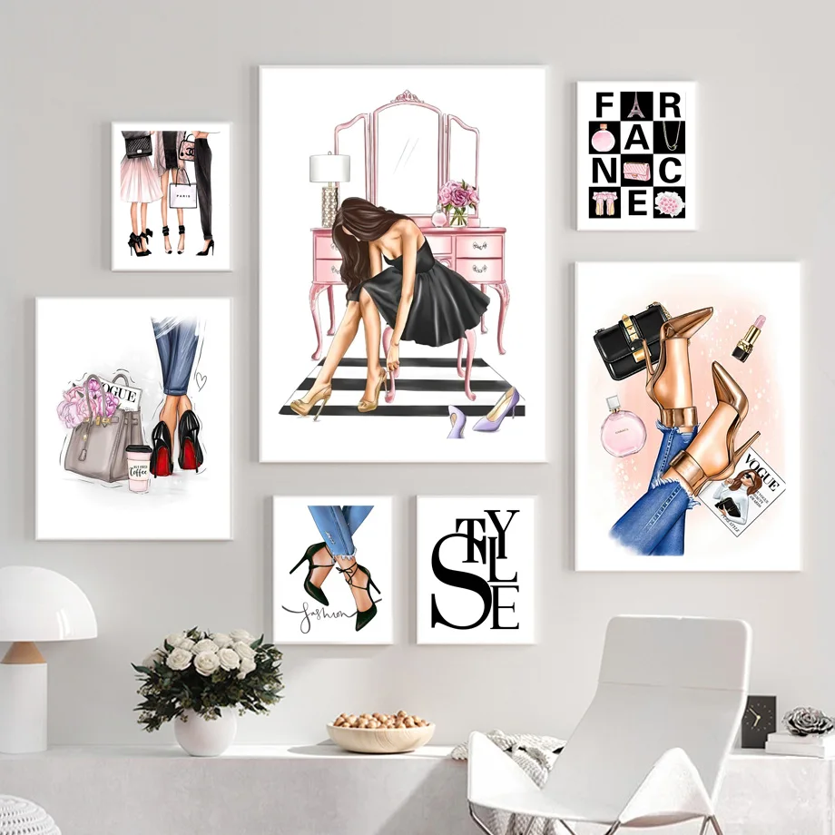 

Beauty Modern Girl High Heel Paris Perfume Girl Wall Art Canvas Painting Posters And Prints Wall Pictures For Living Room Decor