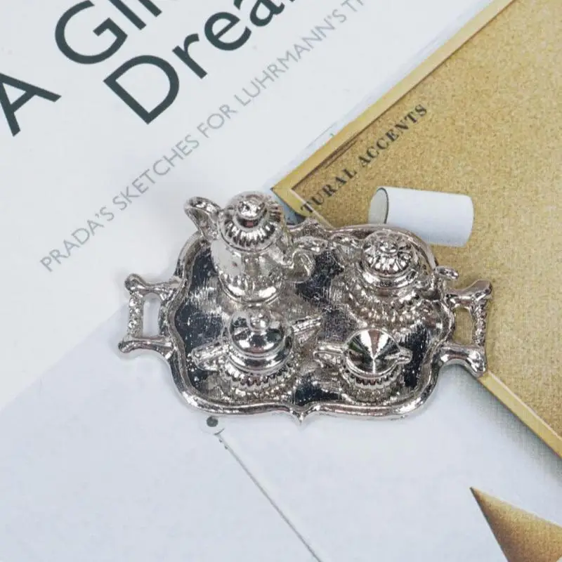 

Miniatures Classic Silver Metal Teapot Set 1:12 Doll House Accessories Toys Furniture Kits Party M9P4