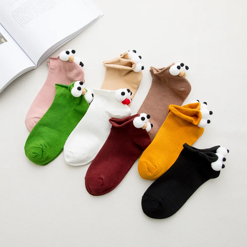 Новые хлопковые однотонные милые короткие носки с большими глазами на заднем