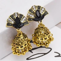 gypsy gold carved bells beads indian jewelry earrings bohemian retro colorful rhinestone alloy tibetan earrings for women gifts