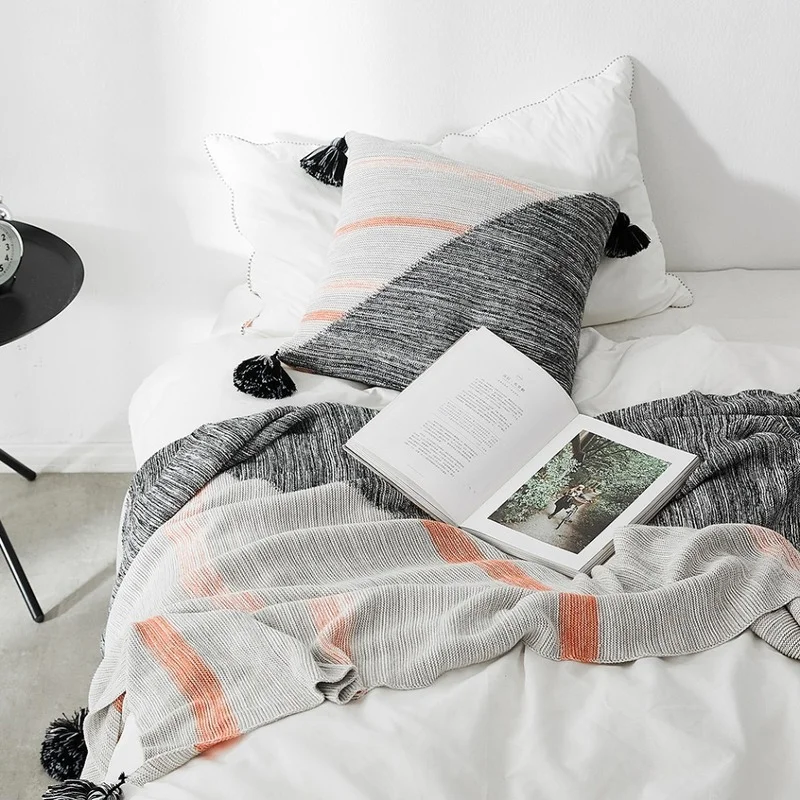 

Одеяло с геометрическим узором из хлопка Вязание диванные кисточкой взвешенные одеяла постельные принадлежности номер Декор Фон для фотос...