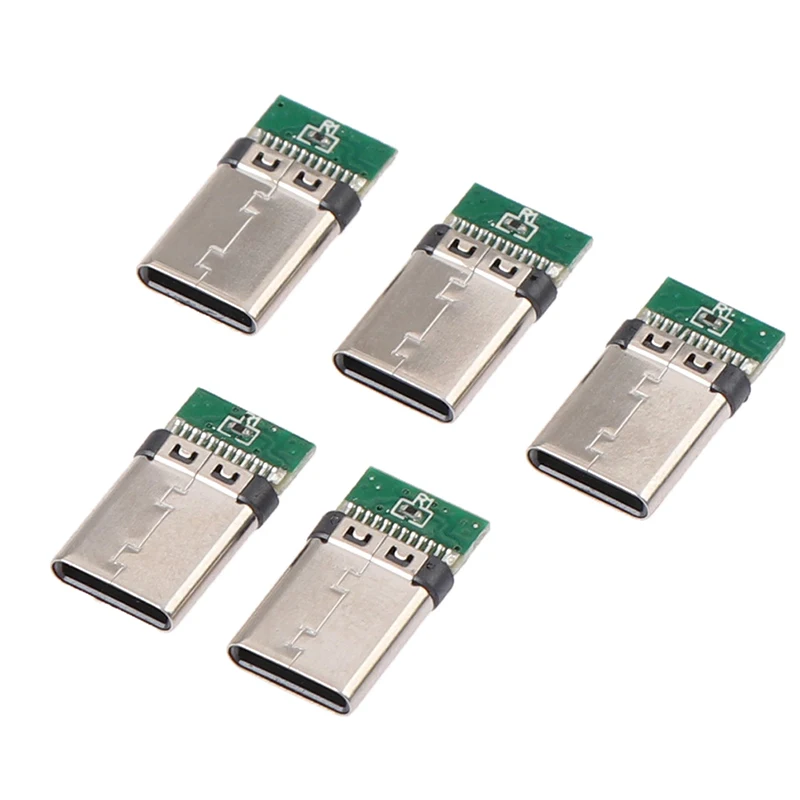 

5Pcs 5A 30V USB 3.1 Type C Male DIY Solder Plug Connector Socket Attached PC Board