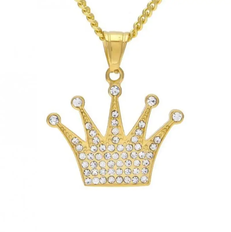 Fashion Trend Gold-Plated Crown Stainless Steel Necklace Pendant for Men and Women Personality Hip Hop Party Party Accessories