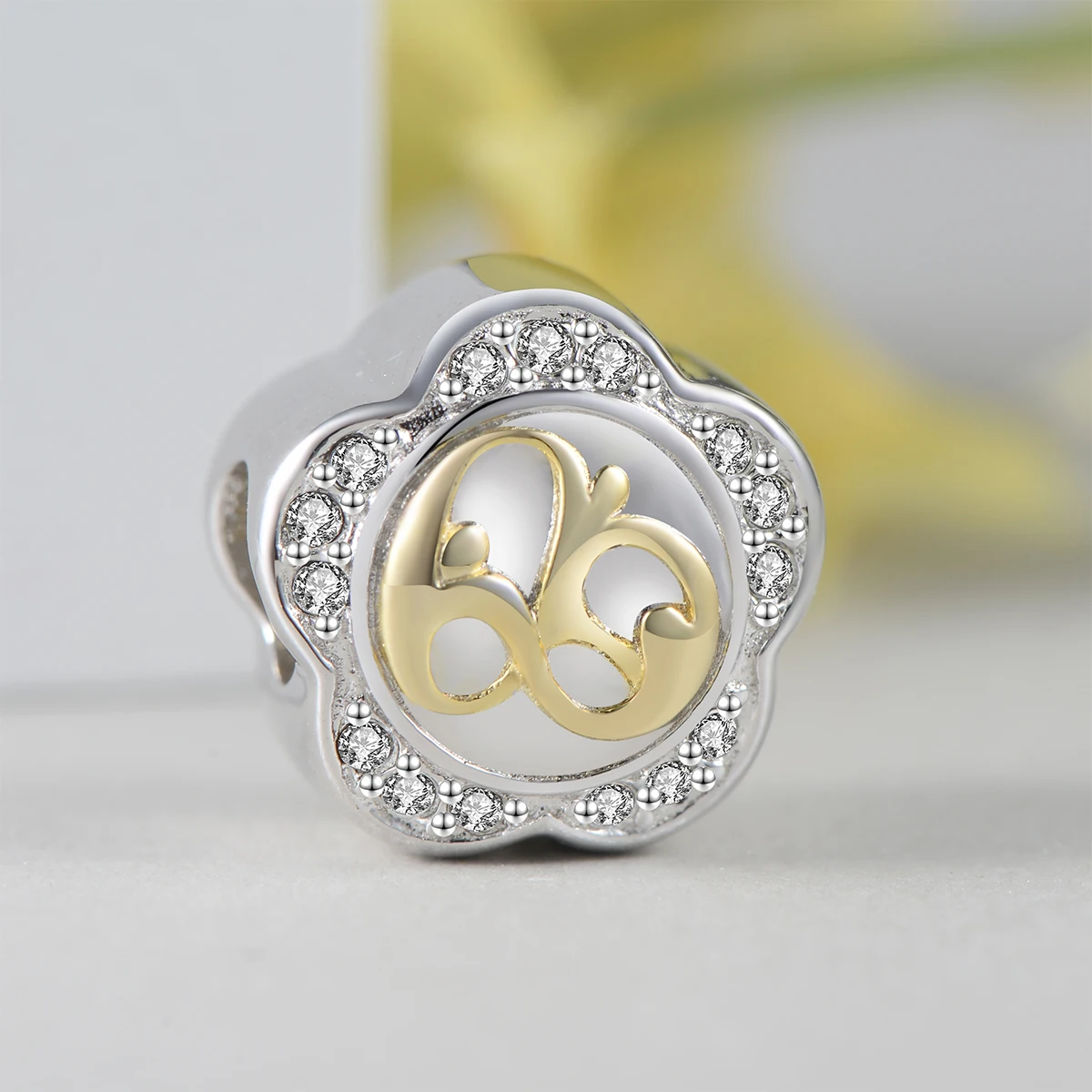 GW 925 Sterling Silver Golden Beads Flower Charm Crystal Fit Original Diy Bracelet Necklace For Women Jewelry E037 | Украшения и