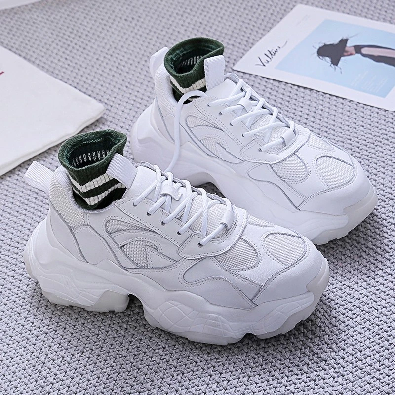 

Женские кроссовки на массивной подошве, Белые Повседневные кроссовки для тренировок в Корейском стиле, модель 2021 года