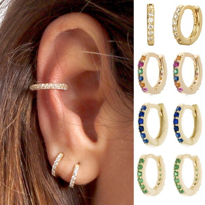 Pendientes de aro pequeños de circonia Multicolor para niña, aretes minimalistas simples, aros