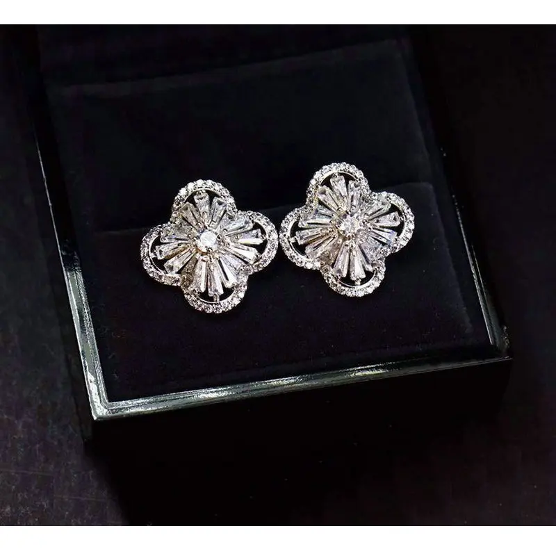 SINZRY elegant lady jewelry Clear white Cubic zirconia flower stud Earrings for women trendy jewellery | Украшения и аксессуары