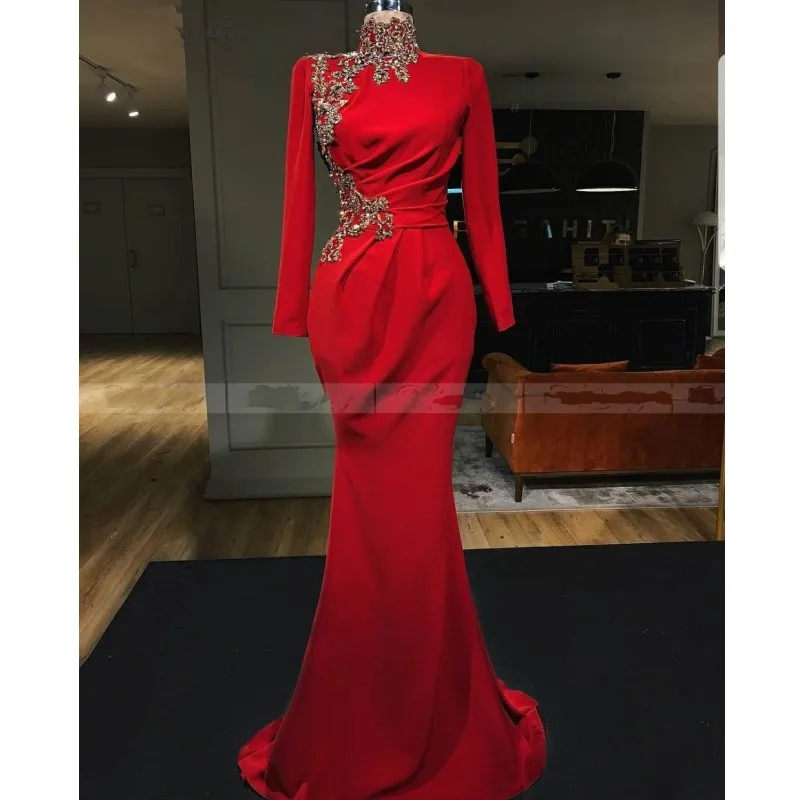 Платье женское вечернее с длинным рукавом и золотистой аппликацией 2019|Вечерние