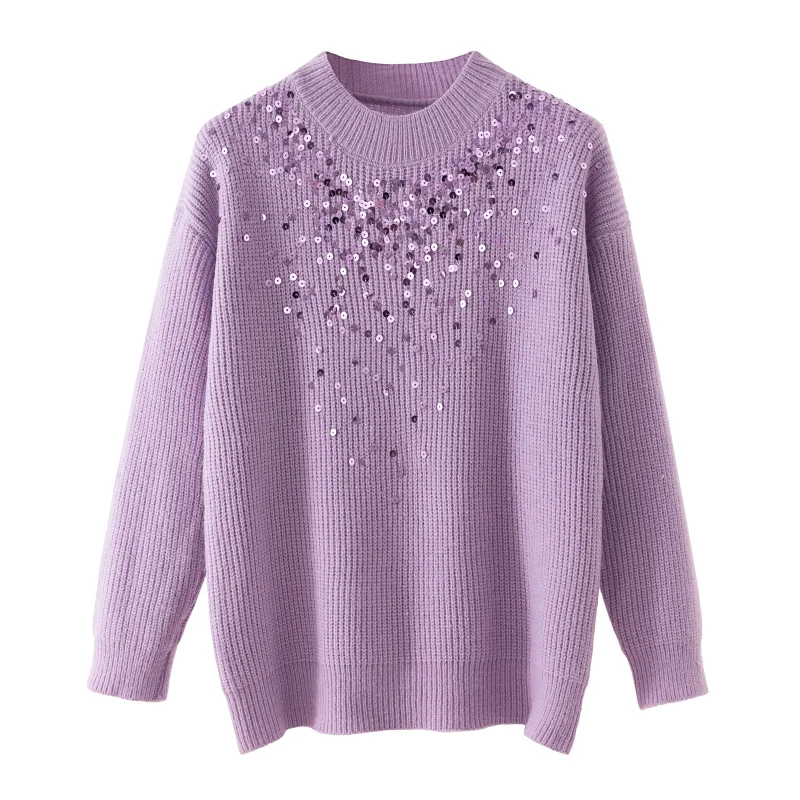 2019 Новый Модный осенне-зимний свитер с круглым вырезом Женский однотонный