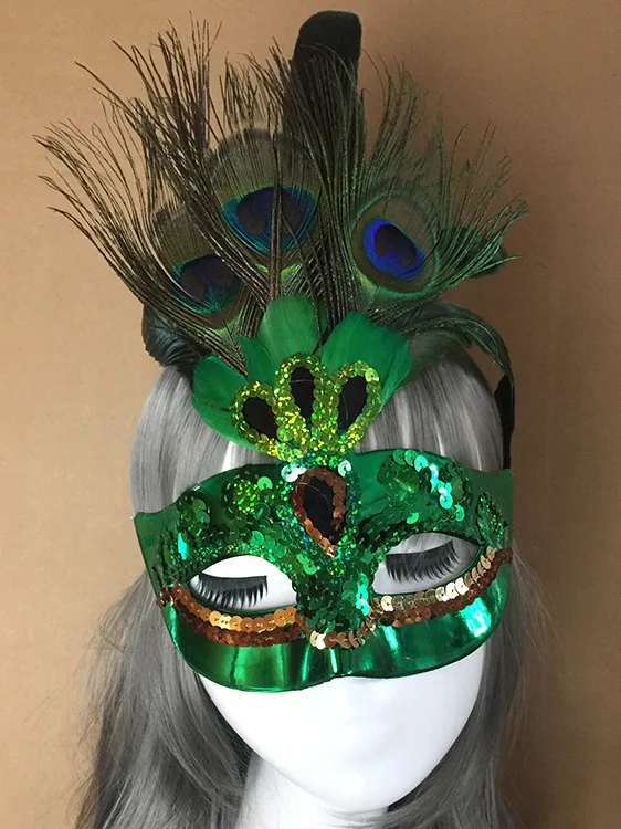 

Handmade Peacock Feather Mask Christmas Masquerade Half-face Birthday Party Mask