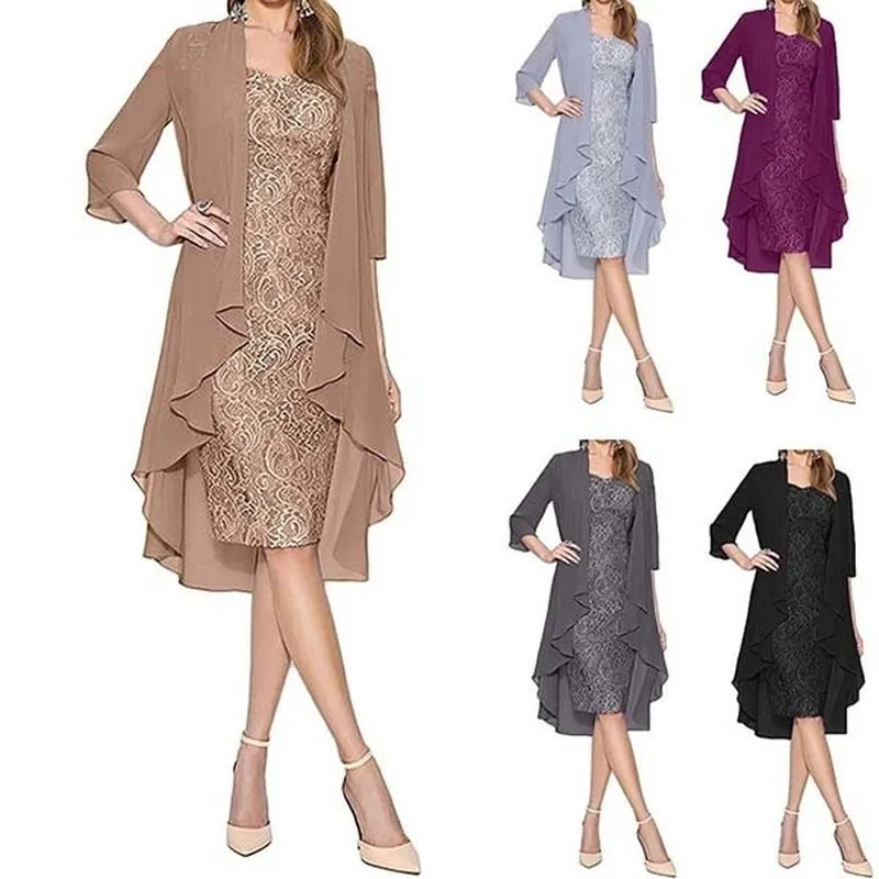 

Женские вечерние платья из двух частей, очаровательное Кружевное Вечернее Платье До Колена для матери невесты, платья для женщин