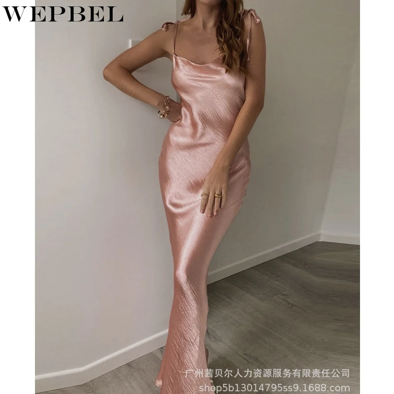 

WEPBEL Sexy Solid Color Dress Women's Casual Slim Fit Backless High Waist Dress Autumn Lace-up Spaghetti Strap Strapless Dress