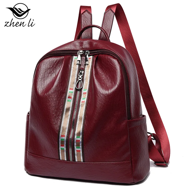 

2021 New Arrivals Women's Backpacks For Female PU Leather Red Solid Color Design High Quality Masculine Style Popular Girl's Bag