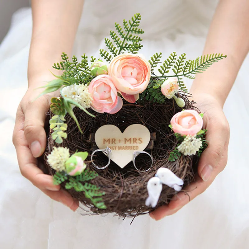 

Birds Nest Ring Bearer Pillow Alternative Wedding Ring Holder,DIY Wedding Decoration, Bird Nest Ring Holder Rustic Wedding
