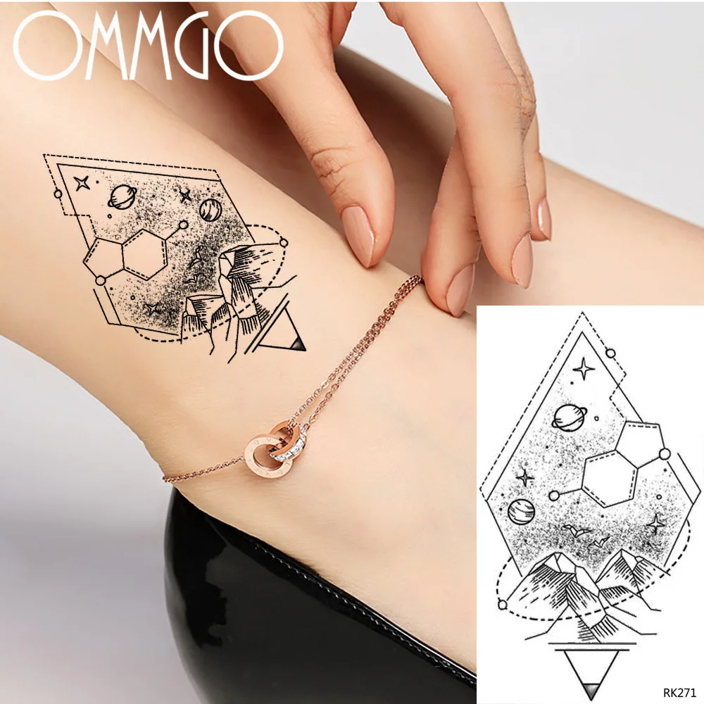 

Geometric Triangle Star Planets Temporary Tattoo Paper For Men Women Body Art Back Neck Tatoo Waterproof Fake Tattoo Sticker DIY
