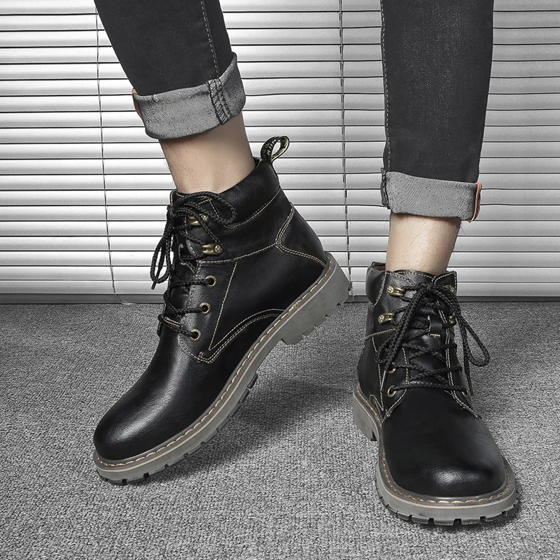 Мужская обувь Ботинки из натуральной кожи с круглым носком модная Уличная Martin в