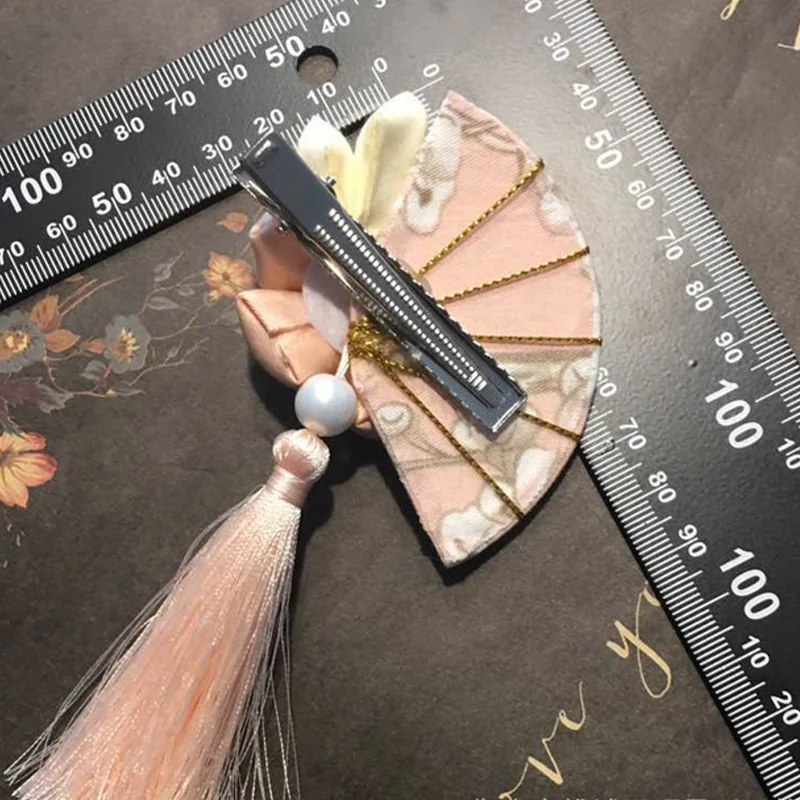 Japanese Wind Tassel Fan HairClip Original Handmade Flower Headdress for Women Harajuku Style Hair Accessories Girl Holiday Gift |
