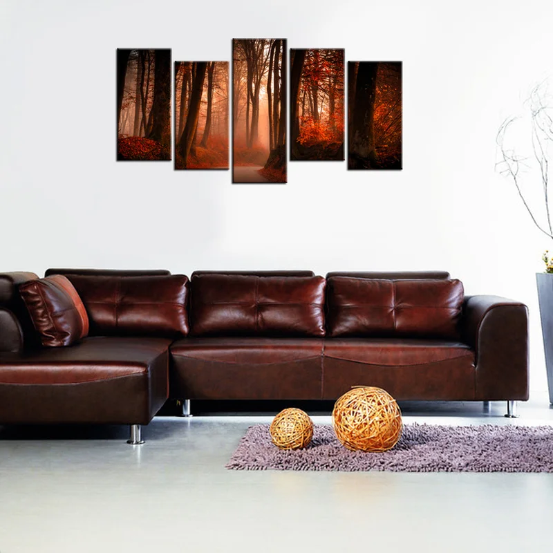

Giclee Landscape Canvas Prints Fall Fog Forest With Leaves Modern HD Picture Wall Mural Home Decor Canvas Artwork Paintings