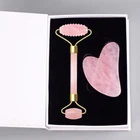 Нефритовый ролик из Натурального Розового Кварца, гуашь в наборе скребок для лица, Нефритовый камень, ролик для лица, гуаша, массажный ролик для лица