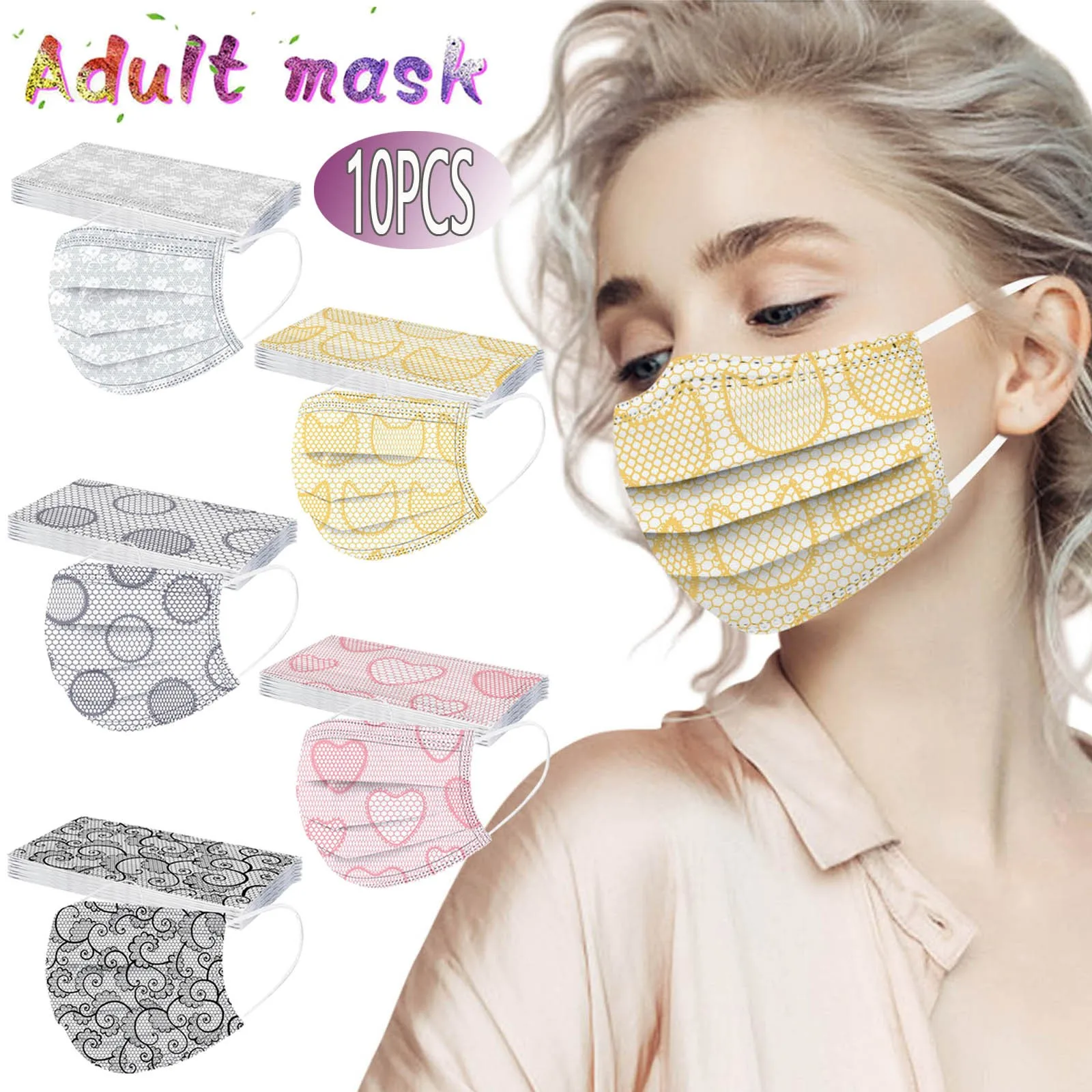 Лента для волос маска mascarillas 10/50 шт взрослые кружевные одноразовая лица 3Ply петли
