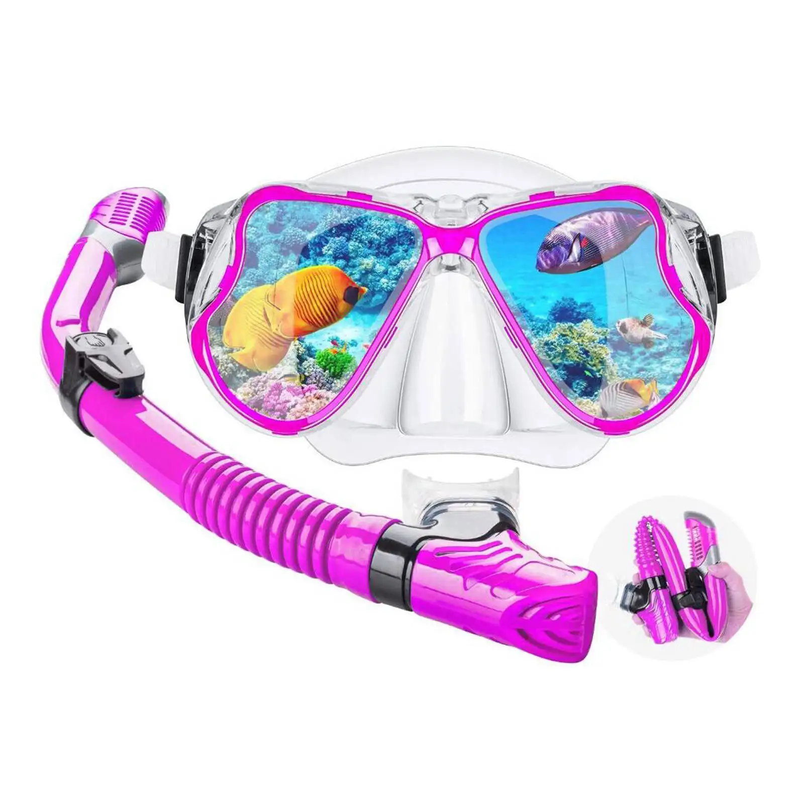 

Premium Dry Snorkel Set, Adults Snorkeling Diving Mask Tempered Glass Silicone Swimming Goggles Mask Dry Snorkel Set
