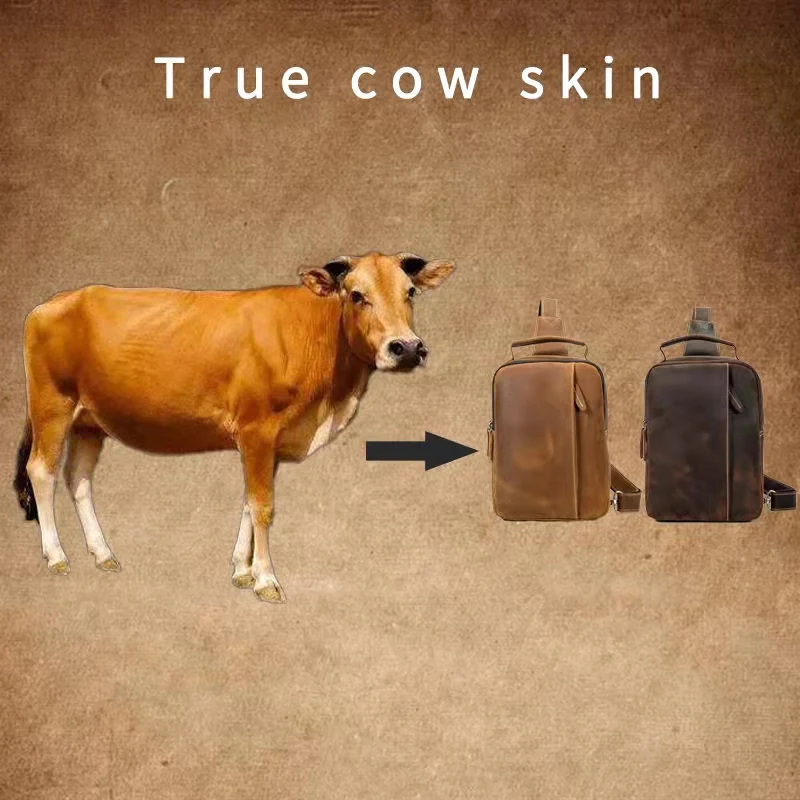 

Сумасшедшая нагрудная сумка Baotou ручной работы из воловьей кожи в стиле ретро, сумка через плечо из воловьей кожи, кожаный рюкзак для отдыха ...