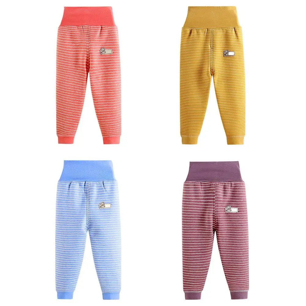 Детские флисовые штаны в полоску с высокой талией повседневные хлопковые брюки