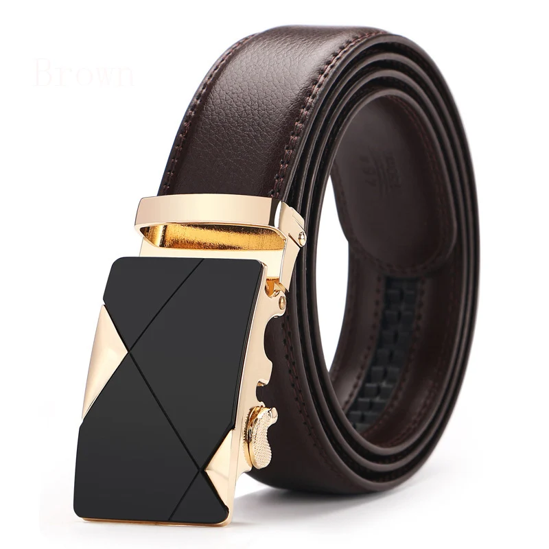 

2021 new Brown Leather Belt for Men Fashion Automatic Buckle Ratchet Belts Comfort Click Leather Belt Male