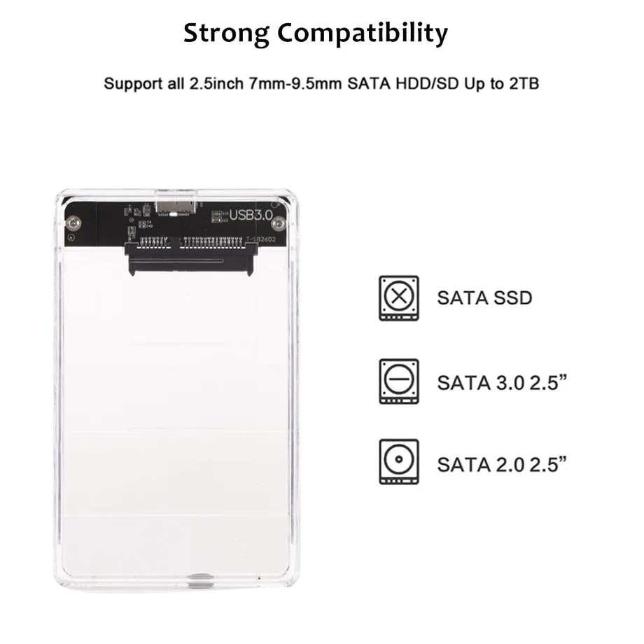 

Grwibeou USB 3.0 HDD Case Enclosure 2.5 Inch Serial Port SATA SSD Hard Drive Cases Support 2 TB Transparent Mobile External HDD