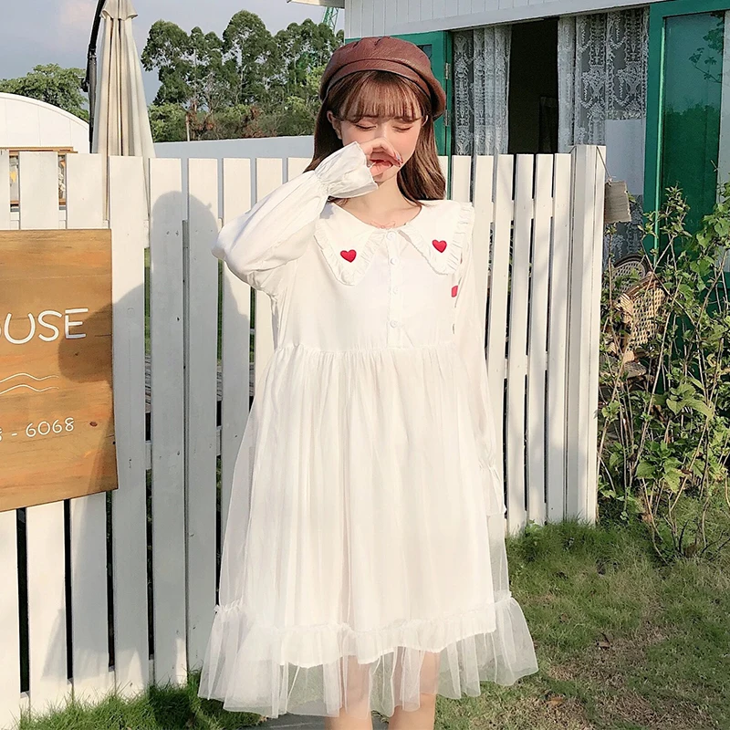 Японские милые женские белые зеленые короткие сетчатые платья принцессы с