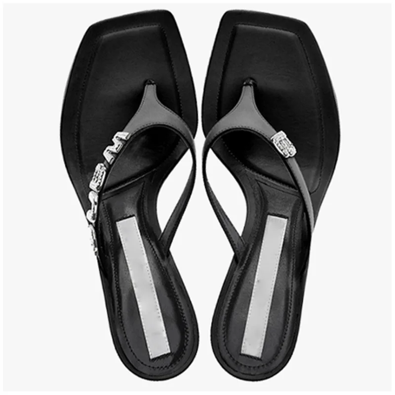 

2021 new summer high thin heel slippers square diamond letter button clip toe women's shoes sexy sandals