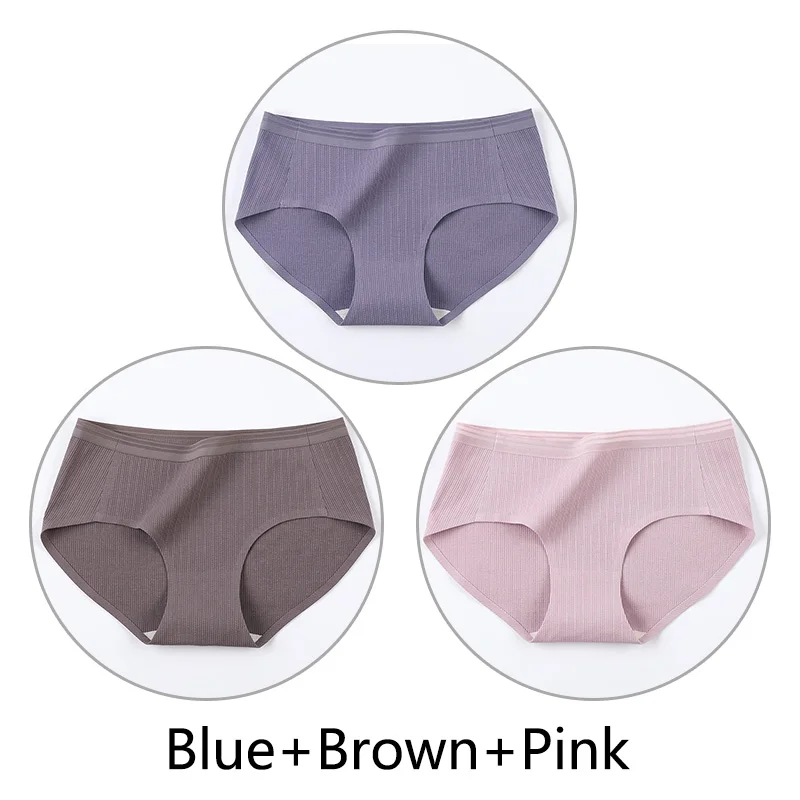 Blue Brown Pink 3 шт. нитки жаккардовые процесс дышащие трусики женские сексуальные хлопковые шорты Бесшовные мягкое нижнее белье m-xl девушки нижнее белье - Цвет: Blue Brown Pink