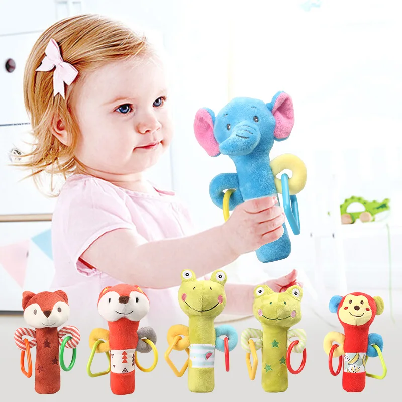 

New Baby toys baby hand grab rod toy elephant fox monkey frog cute styling early education toy rattle animal BB stick rattle toy