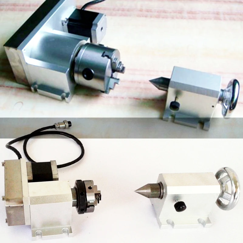 

4th axis A axis 3 jaw chuck 80mm Rotary Axis CNC Tailstock 42 57 step motor for CNC machine 3040 6040 6090
