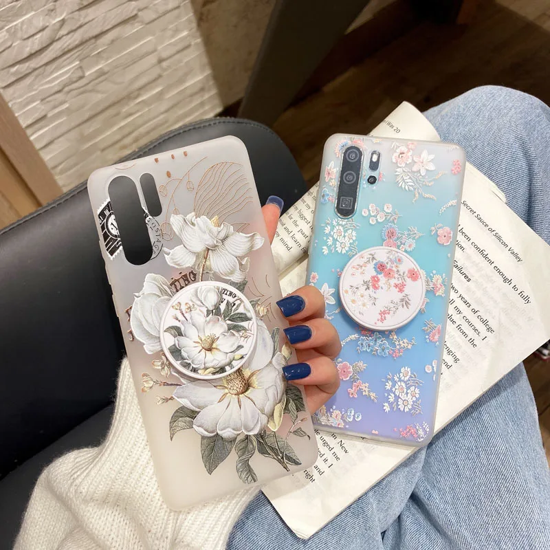 For Huawei Mate 20 Pro Case Matte Soft TPU Flower Case For Honor 20 Pro 10i 20i 30 30S 20S X10 Max V30 Flower Holder Stand Cover