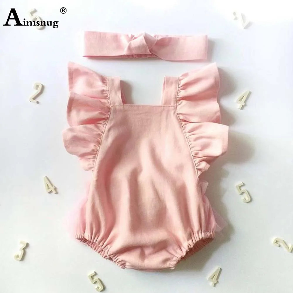 

Baby Girls Linen Rompers Kids Clothing Toddler Girl Sweet Princess Bodysuits European Style 2021 Summer Ruffle Sleeve Playsuit