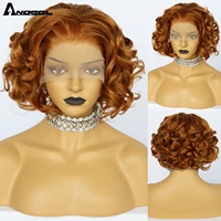 anogol synthetic 13x2 5 lace front wig orange short bob deep wave wig curly bobhair heat resistant fiber wig for women brazilian