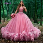 Женское бальное платье без рукавов, розовое длинное платье для выпускного вечера, с оборками, 15 лет, 2021