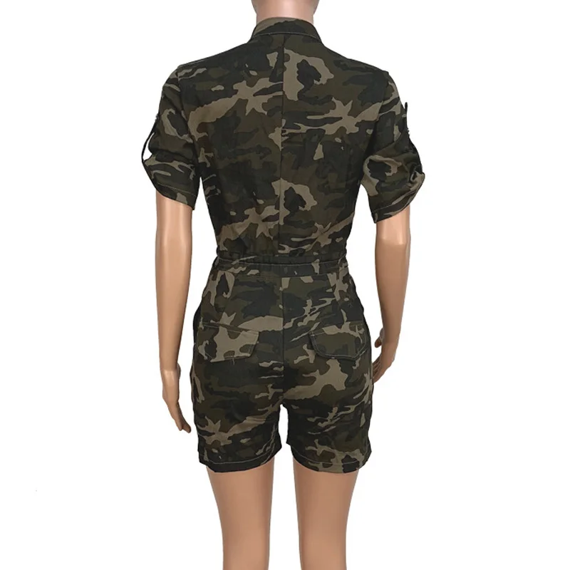 

Party Outfits for Women Club Party Summer Single Breasted Jumpsuit Short Streetwear Camouflage Plus Size Rompers