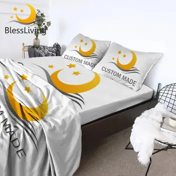 Blessliving Customized Bed Sheet Set POD Fitted Sheet Print on Demand Flat Sheet With Pillowcase Custom Made Mattress Cover 4pcs 1