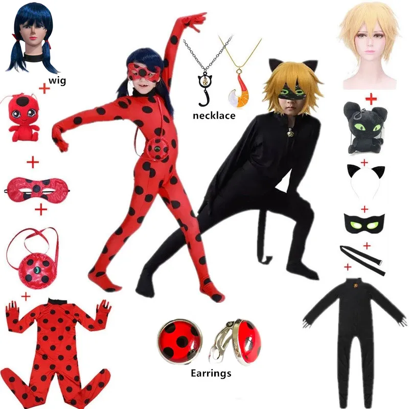 Детский костюм для косплея Tikki Plagg red Bug Girl на Хэллоуин ролевых игр кот Ноэль Нуар