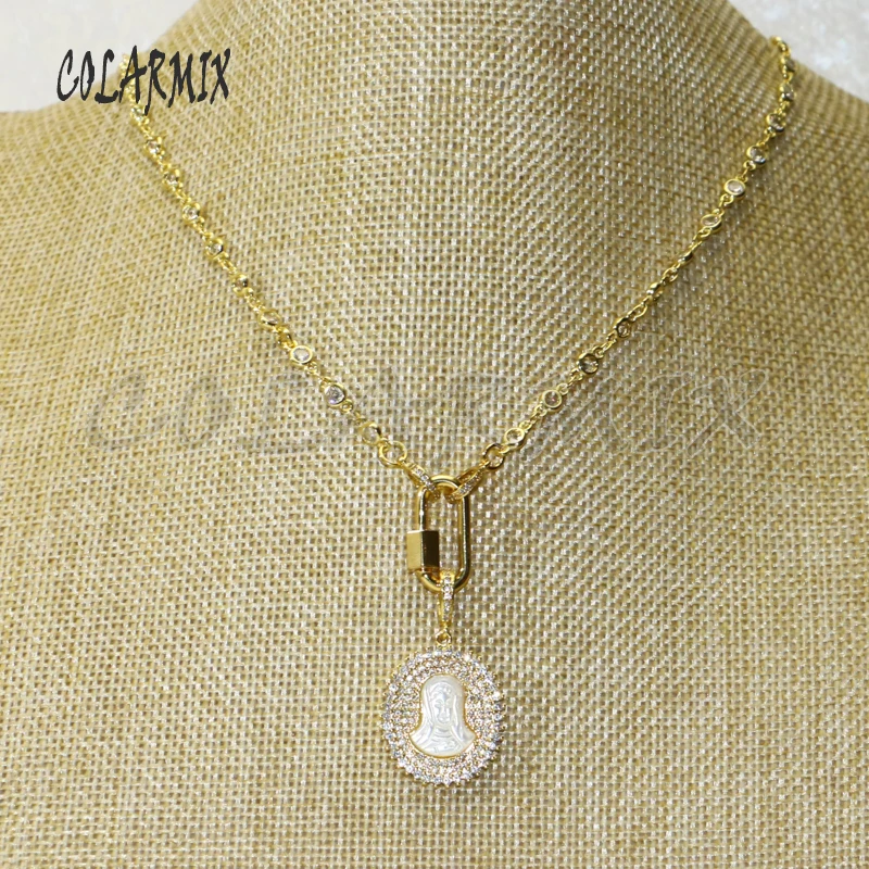 Замок с замком Дева Мария из 3 нитей ожерелья ожерелье карабином модные